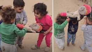کھیل کھیل میں گڑیا کا جنازہ، غزہ میں بچوں کی ویڈیو نے دیکھنے والوں کے دل پگھلا دیے